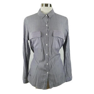 Express Womens Button Up Maroon Navy Striped Dress Shirt L